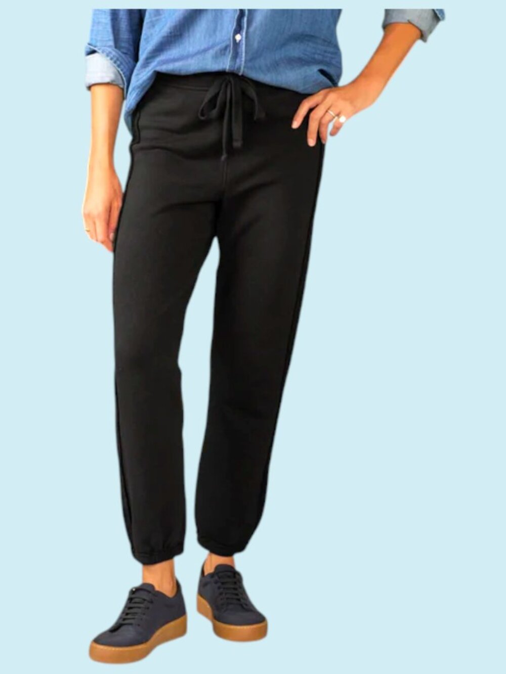 Frank & Eileen Sophie Italian Jogger Sweatpants Large Black Ankle Raw Seams